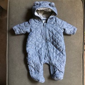 Baby Gap bear chambray quilted zip one piece 0-3m